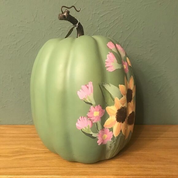 Handpainted Floral Faux Pumpkin  - Picture 2 of 3